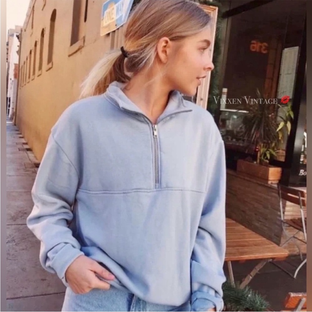 Brandy Melville Light Blue Half-Zip Sweater